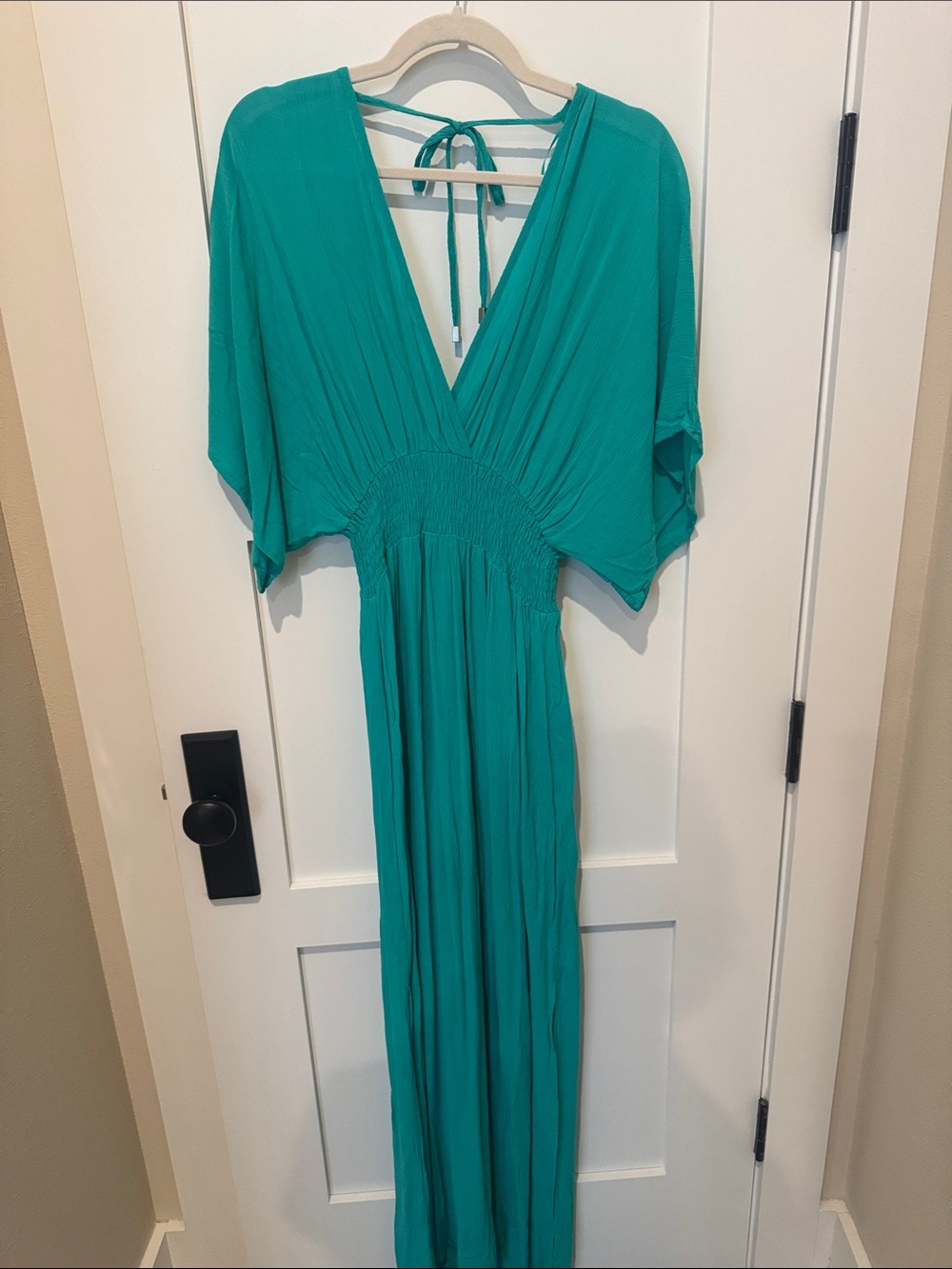 lovestitch SZ m/l Teal Green V-Neck Maxi Dress with Tie-Back